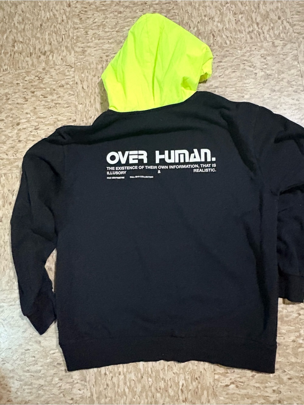 Black Hoodie with Neon Yellow Hood and Drawstrings by - Picture 2 of 8